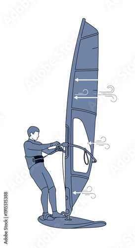 Windsurfing Illustration Demonstrating Sail and Wind Interaction Dynamics