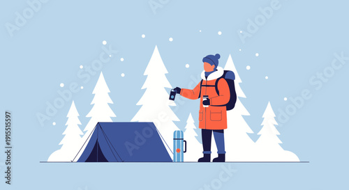 Winter Camping Adventure In Snowy Forest