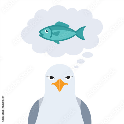 Funny Cartoon Seagull Daydreaming with Eyes Closed Vector Illustration