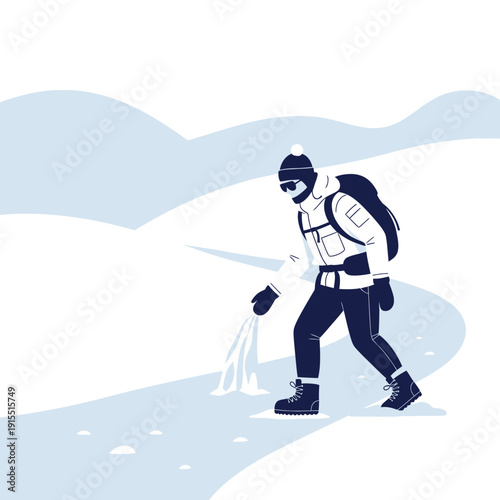 Winter Hiker Navigating Icy Terrain With Backpack