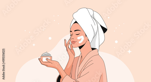 Woman Applying Facial Cream For Glowing Skin And Self Care Routine
