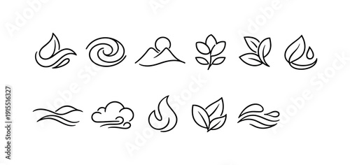 Eco-friendly, green living solid icon set. Sustainable, environment, nature icons collection