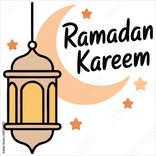 Poster Garis Minimalis untuk Acara Puasa dengan Ilustrasi Masjid dan Lentera