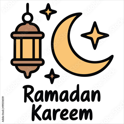 Desain Ramadan dengan Elemen Garis Masjid dan Lampu untuk Festival Islam