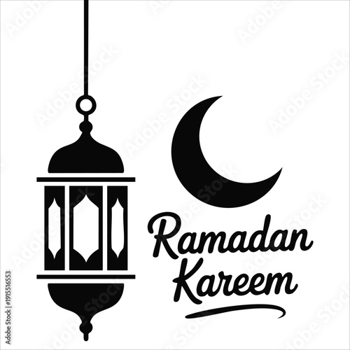 Vector Art for Ramadan Kareem with Mosque and Lantern Silhouettes Isolated Vector Illustration on White Background