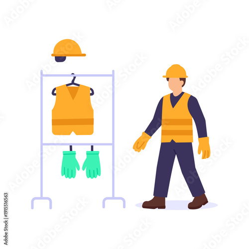 Protective Equipment, ensuring worker safety through proper gear, Flat vector character illustration