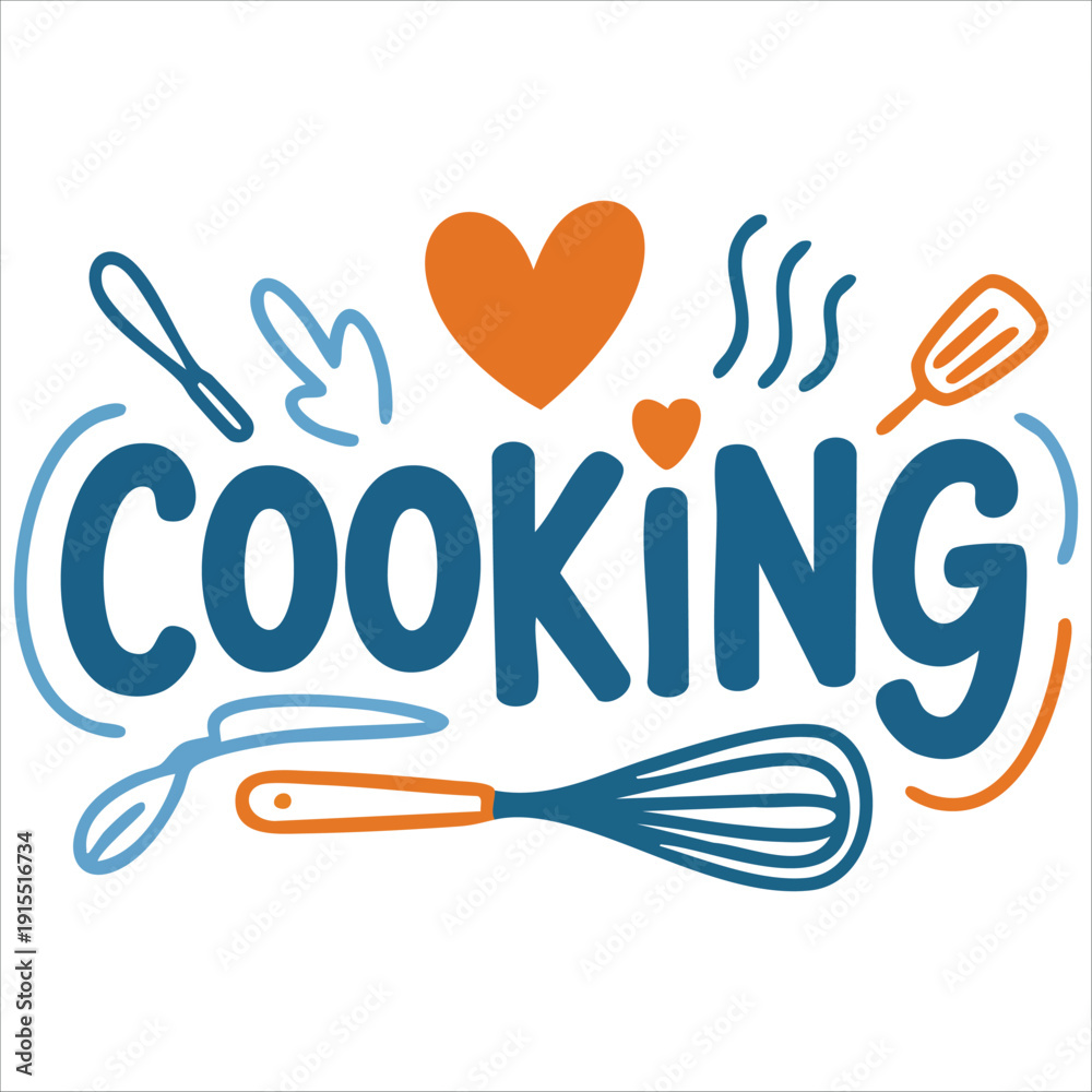 Fototapeta premium Cooking Essay with Ornaments Ingredients and Kitchen Tools Vector Illustration
