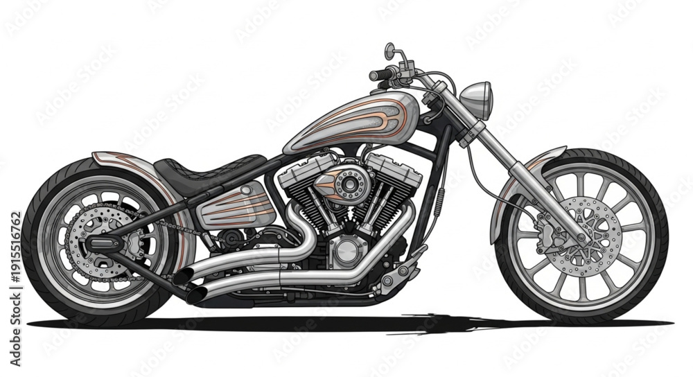 Fototapeta premium Custom Motorcycle Side View Illustration.