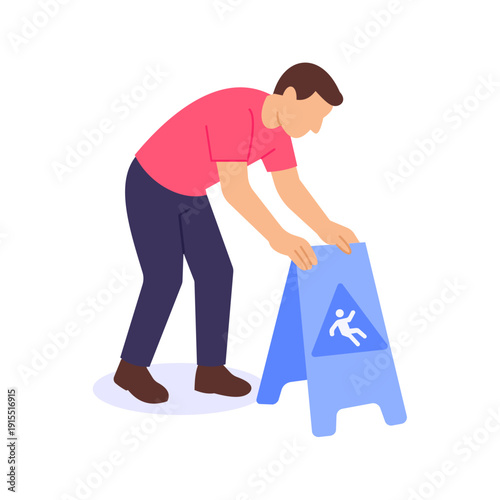 Slips, Trips & Falls, preventing common workplace accidents, Flat vector character illustration