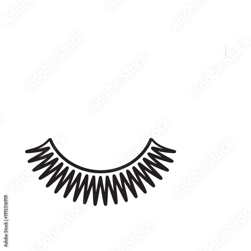 A detailed black and white line drawing of a set of false eyelashes against a white background