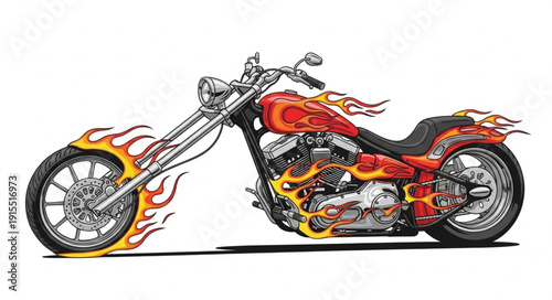 Custom Motorcycle with Flames Design.