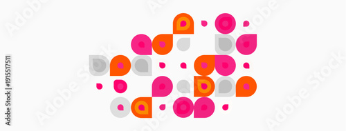 Abstract colorful circles, varying sizes, pinks, oranges, grays. Simple design, clean background, modern aesthetic. Minimalist composition.