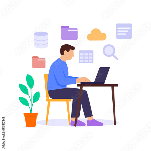 Office Ergonomics Setup, optimizing workstations for employee comfort, Flat vector character illustration