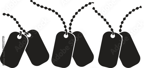 Military Dog Tag Vector Icon, Silhouette Illustration for Armed Forces Identification, Veteran Recognition, Service Badges, and Military-Themed Creative Design Applications.