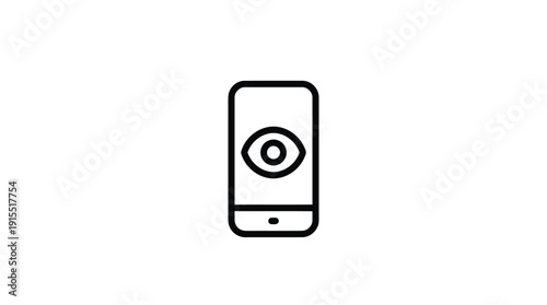 Simple line drawing of a mobile phone with an eye on the screen.
