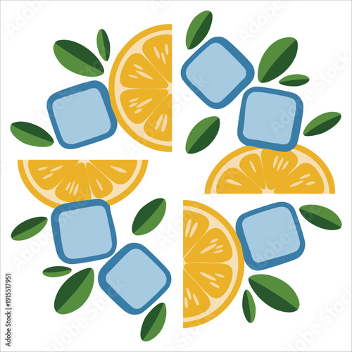 Fresh Citrus and Mint Leaves Flat Design Isolated Vector Illustration on White Background