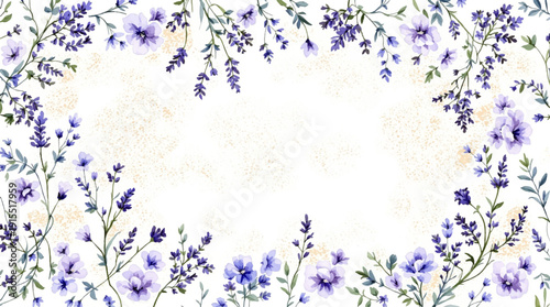 Dreamy Blue and Lavender Watercolor Flower Garden Background