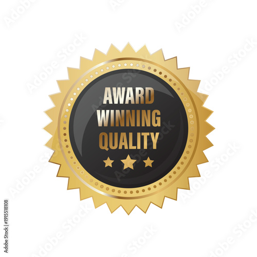 golden award winning quality badge with glossy black center for prestigious product recognition and marketing