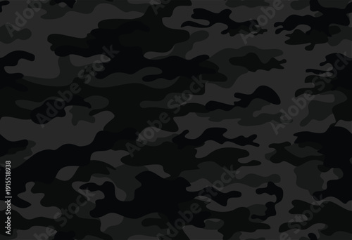 Foto Camouflage pattern on black background, dark seamless print, disguise