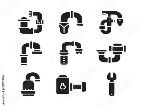 Plumbing tools silhouette pack with essential and functional hardware shapes