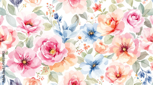 Charming cottage garden flowers encircling a bright empty background for heartfelt messages