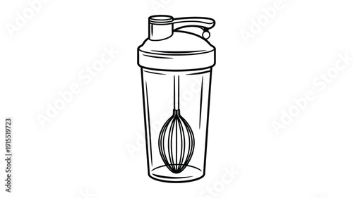 Simple line drawing of a protein shaker bottle with mixing ball