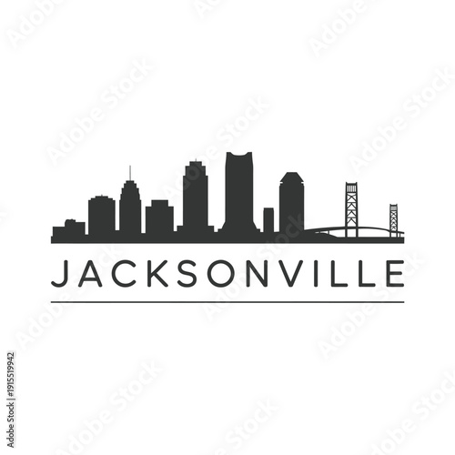 Black silhouette skyline of jacksonville florida city with the city name prominently displayed below