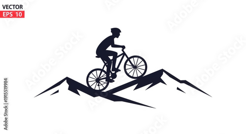 Cyclist Riding Mountain Bike Silhouette.