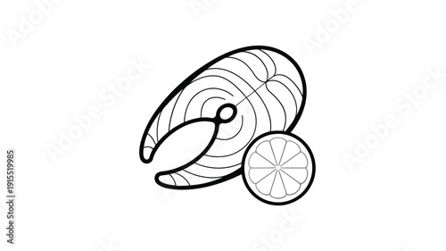 Simple black and white line drawing of a nautilus shell and circle