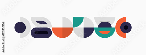 Abstract geometric shapes, circles, rectangles, lines. Minimalist design, muted colors, modern aesthetic. Composition focuses on balance, symmetry.