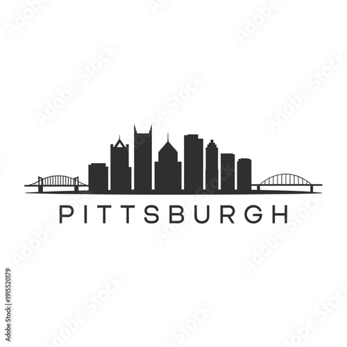 Silhouette skyline of pittsburgh pennsylvania featuring bridges and iconic buildings in black