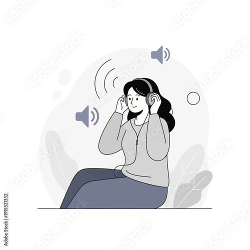 Woman Enjoying Music With Headphones On A Quiet Day