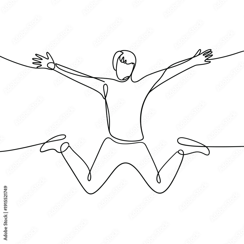 Fototapeta premium A joyful runner celebrates crossing a finish line in a continuous line drawing