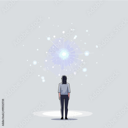 Woman Gazing Up At A Bright Cosmic Nebula Explosion