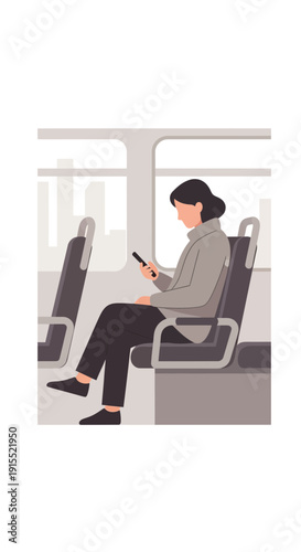 Woman Scrolling Phone On Public Transport Modern Urban Commute