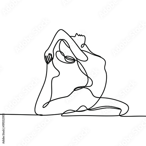Elegant one line drawing depicting a woman in a yoga or contemplative pose