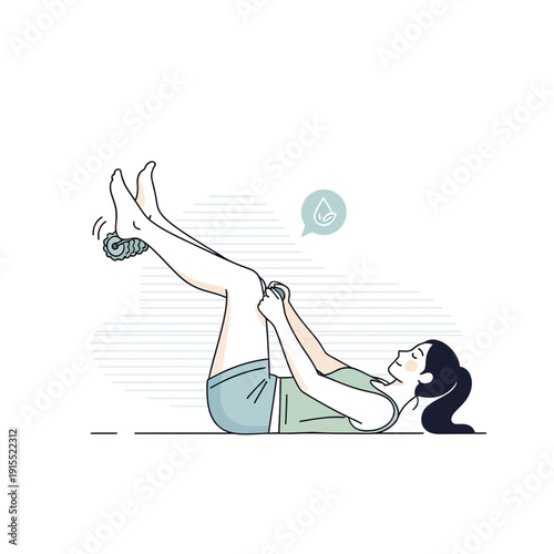 Woman Performing Hamstring Stretch with Foam Roller for Fitness