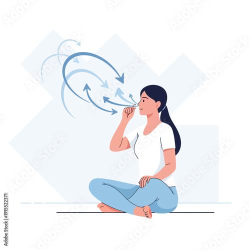 Woman Practicing Mindful Breathing Exercises For Calmness And Well-being