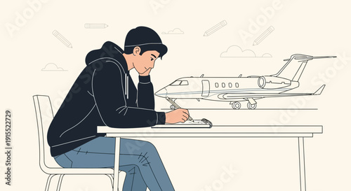 Young Artist Dreams Of Piloting Private Jet And Flying High In Sky