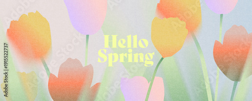 Spring floral background with tulips flowers with soft, blurred outlines and gradients in pastel shades. The style is dreamy, soft, and artistic.