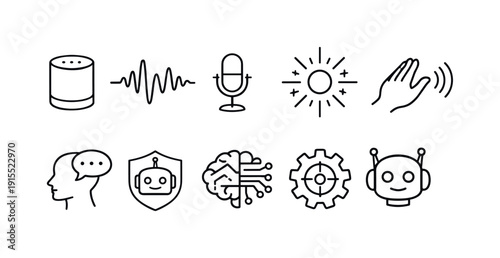 Smart technology icon set. Voice, ai, and automation outline icons collection