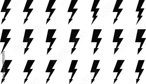 Lightning bolt silhouette icon set isolated on white background, black thunder flash symbols collection for electric power design