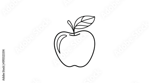 Simple line drawing of a single apple with a leaf