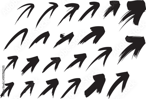 Hand drawn black scribble arrows and sunburst doodle vector elements