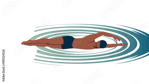 A swimmer performing the freestyle stroke in rippling blue water
