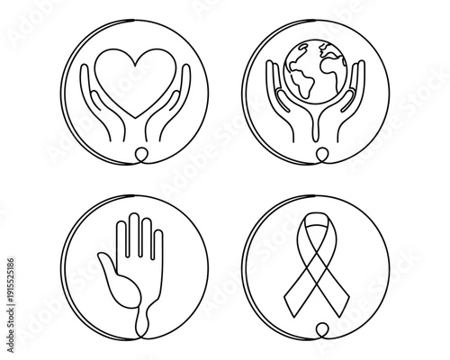 Four symbolic icons representing care love and awareness