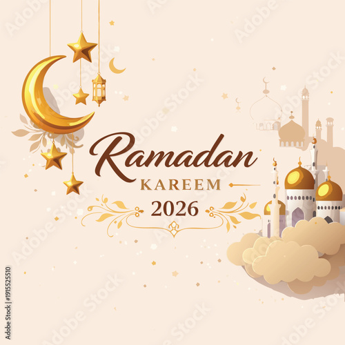 Ramadan Kareem 2026 Golden Crescent Lantern Greeting Card