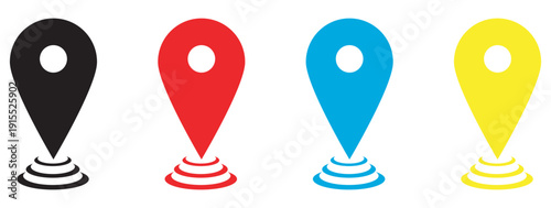 Four colorful location pin markers flat design vector illustration isolated on white