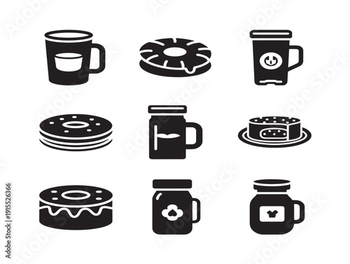 Breakfast Items Silhouette Icon Collection Set