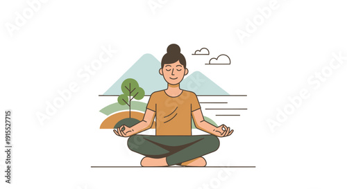 Peaceful Woman Meditating in Lotus Position Outdoors.